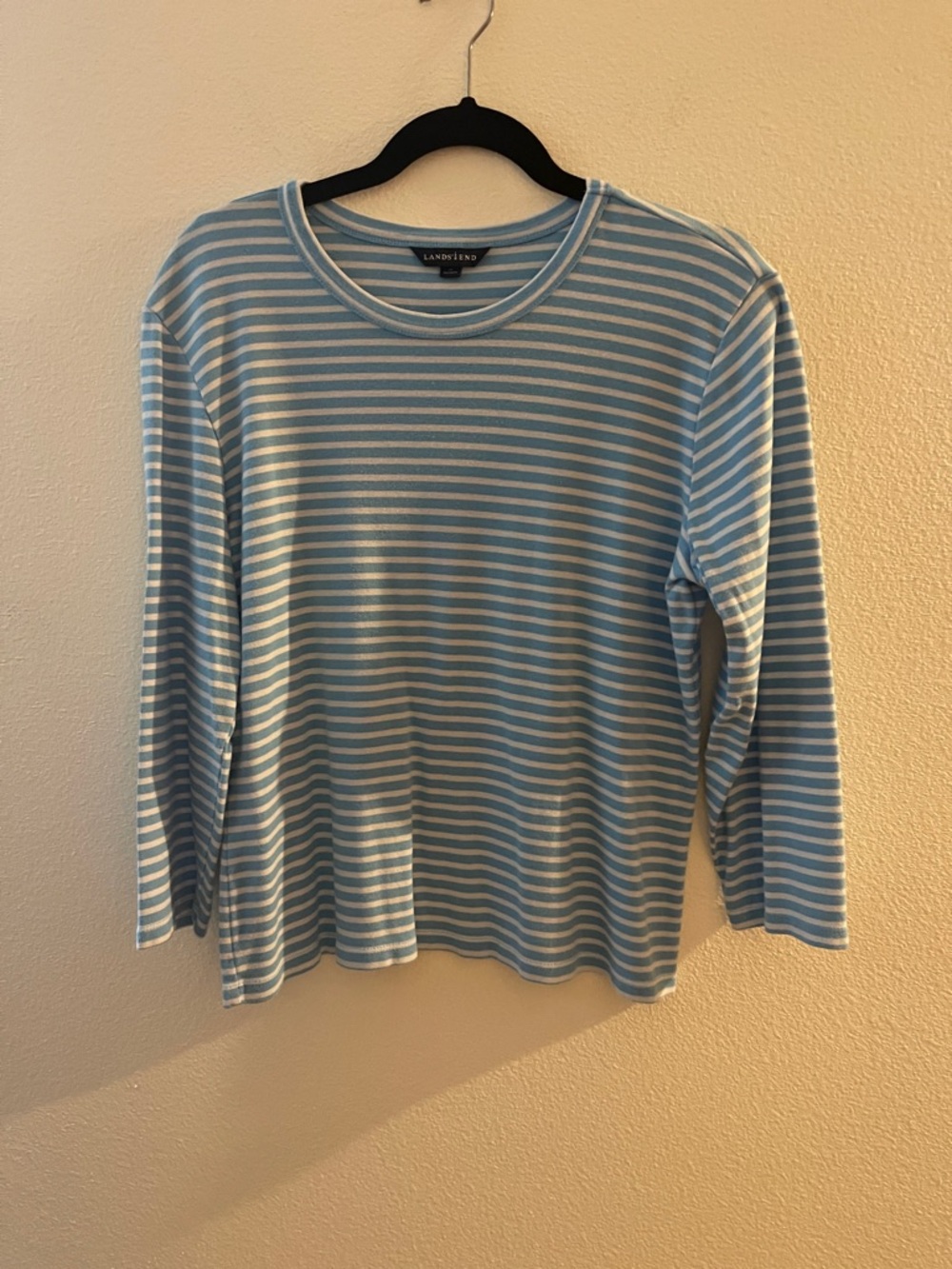 Lands' End Light Blue and White Striped Long Sleeve  soft cotton shirt